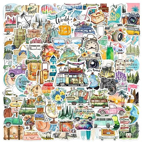100 Pcs Outdoor Travel Stickers for Guitar,Bicycle,Laptop,Water Bottles,Skateboard,Computer,Cute Style Stickers Waterproof Vinyl,Graffiti Decorate for Girls Boys Teens