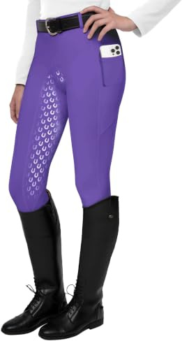 FitsT4 Sports Horse Riding Leggings Women Jodhpurs Silicon Full Seat Tights | Equestrian Breeches with Stretchy fabric, Silicon Full Seat Anti-slip, Elastic Waist with Belt Loop, Side Pockets