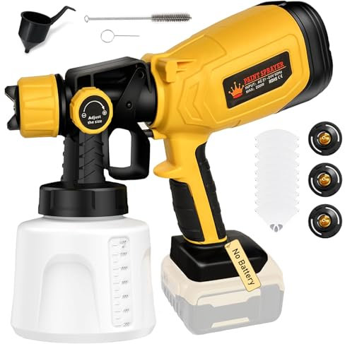 Spruzzatore di vernice senza fili per batteria DeWalt, spruzzatore di vernice per recinzioni, con contenitore da 1400 ml, 3 ugelli e 3 modelli, flusso regolabile, pistola a spruzzo da 18 V per casa