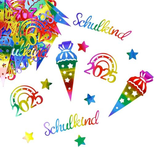 HXJFGDM 100 Stück Einschulung Konfetti Set 2025 - Bunte Tischdeko für Schulanfang,Bunte Tischdeko für Schulkind-Mädchen & Jungen | Schulanfang Deko-Set mit Schultüten-Motiven & Regenbogen-Design