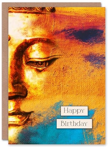 Artery8 Happy Birthday Gold Buddha Face Modern Painting Birthday Card