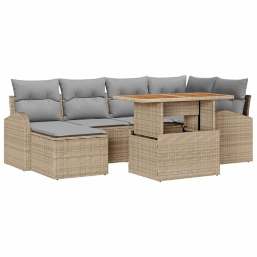 vidaXL Garten-Sofa-Set 7 STK. Beige Poly Rattan