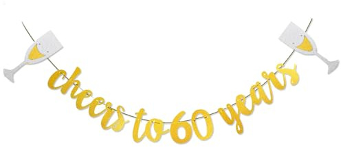 Banner Cheers to 60 Years, goldfarben, glitzernd, Girlande zum 60. Geburtstag, Dekoration für Hochzeitsfeier, Goldhochzeit, Hochzeitstag