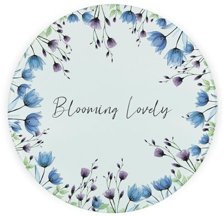 Blooming Lovely Flowers Round Glass Worktop Saver - Blue & Purple Pretty Floral Kitchen Gifts - Textured Chopping Board/Protector Non-Slip Feet 30cm x 30cm (12 x 12)