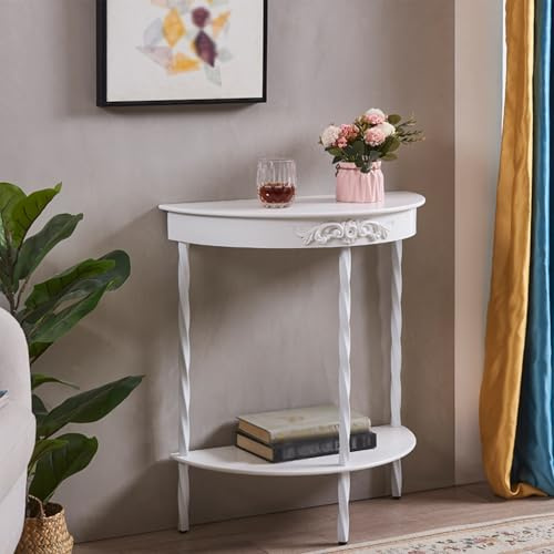 Dexinhdh Console Demi-Lune Cannelée, Console D'entrée Moderne en Bois À 2 Niveaux avec Structure en Fer Forgé, Table D'appoint Étroite Et Incurvée pour Salon, Couloir, Hall D'entrée(D)