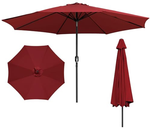 Tysobes Parasol de jardin 350 cm - Tissu polyester 160 g/m² - Avec manivelle - UV50+ - Sans socle - Grand parasol à manivelle pour piscines, terrasse et jardin - Rouge