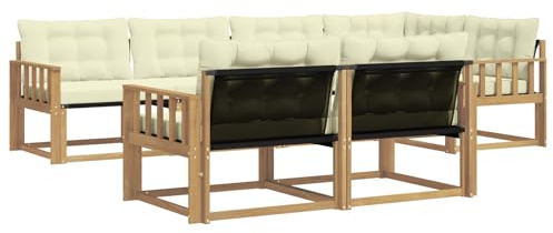 vidaXL Outdoor-Sofagarnitur mit Kissen 7 pcs Weiß und Creme, Garten-Sofa, modernes Outdoor-Möbel, strapazierfähige Lounge, Sitzgruppe für Terrasse und Komfort
