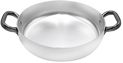 Pentole Agnelli Linea Alluminio 3 mm Professionale Tegame con Due Maniglie Inox, Argento, 50 cm