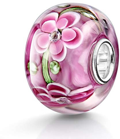 MATERIA by Matthias Wagner XXL Glas Bead pink Blüten Anhänger mit Zirkonia 12x15mm 1524