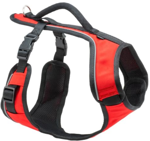 PetSafe EasySport Harness - Durable Padded Fabric, Adjustable Elastic Neckline, Rear-Leash Attachment & Nighttime Reflective Visibility - No Choke or Gag Secure Fit - Large - Red