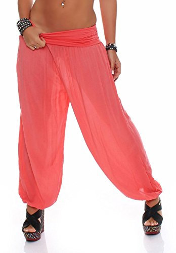 Malito - Damen Haremshose - Pumphose aus Baumwolle - leichte Sommer Stoffhose - Pluderhose zum Tanzen & Chillen - dünne Aladinhose 1482 (Coral)