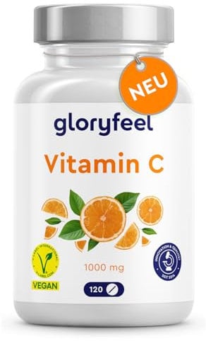Vitamina C 1000 mg - Sistema Inmunitario, Cansancio, Piel y Huesos - Solo 1 Tableta al día - 120 Tabletas (4 meses) - Vitamina C Pura - Vegano, Sin Aditivos y Probado en Laboratorio