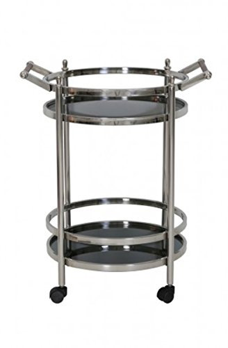 Casa Padrino Luxus Bar Trolley Servierwagen Rund Edelstahl vernickelt/schwarzes Glas Mod 3 - Luxus Hotel & Restaurant Einrichtung Möbel Serviertisch