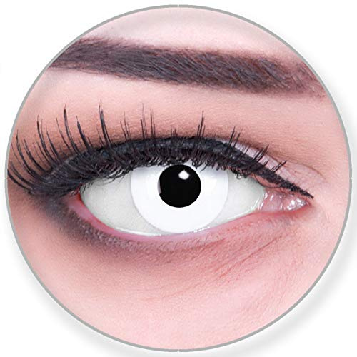 Funnylens Farbige schwarze Kontaktlinsen White Out mit Stärke - weich ohne Stärke 2er Pack + gratis Behälter – 12 Monatslinsen - perfekt zu Halloween Karneval Fasching oder Fasnacht -2.50