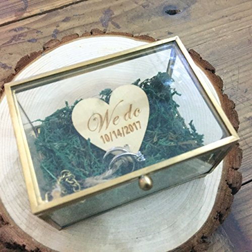 We Do Glasbox Rustikale Hochzeitsringbox, personalisierte Ringträgerbox, Glasringkissen, Ringhalter, Hochzeitsringbox, Antragsringbox