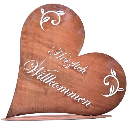 Rostikal Herzlich Willkommen Schild 32 x 30 cm Shabby Chic Deko Herz Gartendeko Vintage Tischdeko