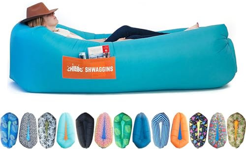 Chillbo Orsen Luft Sofa Couch, Wasserdichtes aufblasbares Sofa, Air Lounger mit Tragebeutel und integriertem Kissen für Indoor oder Outdoor (Cyan + Orange)