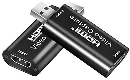 KUYiA HDMI-Videoaufnahme, Audio-Video-Capture-Karten, HDMI auf USB 2.0, 1080p und 30 Hz, Aufnahme für DSLR-Camcorder, Action-Cam, Live-Übertragung, Schwarz