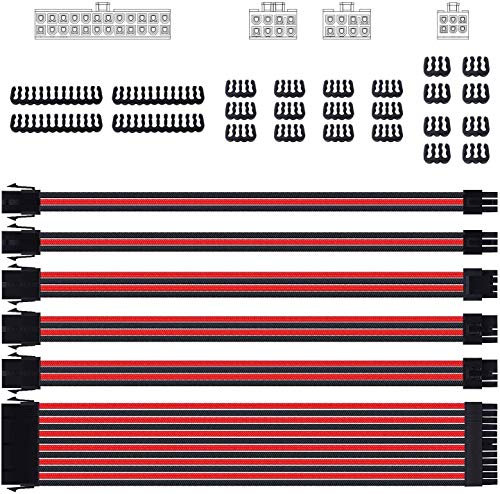 Sleeved Cable Extension Kit for Power Supply with Extra Sleeved, PSU Connectors, 24-Pin 8-Pin 6-Pin 4+4-Pin with Cable Combs