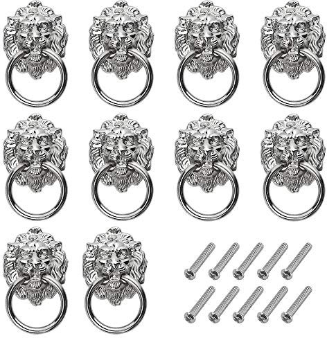 WMYCONGCONG 10Pcs 2.68 x 1.56 Lion Head Pull Handle Knob Drawer Dresser Door Rings Pull Handle Cabinet Door Pull Ring Antique Pull Handle for Dresser Drawer Cabinet Jewelry Box (Silver)