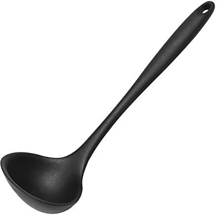 Soup Ladle, Non-Stick Silicone Ladle Spoon Heat Resistant Kitchen Spoon Ergonomic Serving Spoon Soup Ladle Spoon with Comfortable Grip for Cooking,Making Soup,Stirring,Serving Soups (Black)