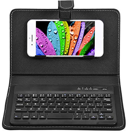ciciglow Wireless Keyboard, Universal Wireless Portable Slim Bluetooth Keyboard Flip Case Cover mit Stand, Bluetooth-Tastatur-Hülle für iOS/Android Phones schwarz
