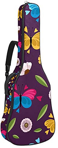 42 Zoll Gitarrentasche Gitarrentasche Rucksack für E-Gitarre, Akustik-Bass, Konzertgitarre, Ukulele, Mandoline, Schmetterling Lila