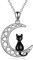 POPLYKE Schwarze Katze Halskette für Frauen Sterling Silber keltischen Mond irischen Schmuck Geschenke für Mutter Tochter Schwester (moon)
