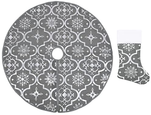 vidaXL Luxus Weihnachtsbaumdecke mit Socke Christbaumdecke Weihnachtsdeko Weihnachtsbaum Rock Decke Bodenmatte Tannenbaumdecke Grau 150cm Stoff