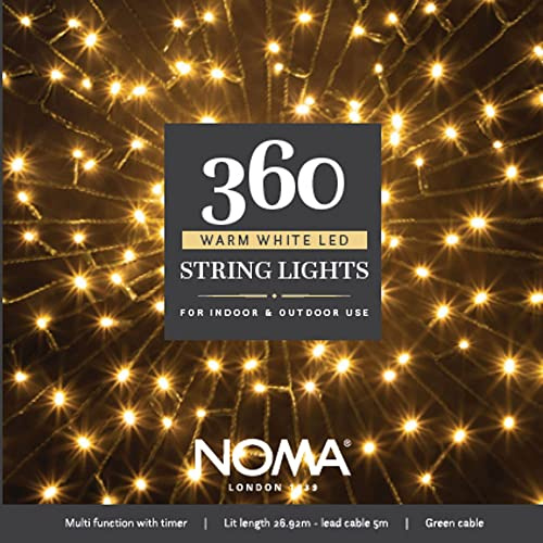 Noma 360 LED Christmas Tree Lights : Green Cable : Plug-in with Timer : Warm White