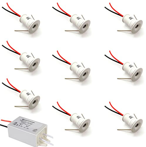 Lámpara empotrable para cocina, 9 unidades, 12 V, 1 W, foco LED empotrable para cocina, escaleras, armario, iluminación de casa, vitrinas, pequeño foco LED IP65, carcasa blanca (Blanco Cálido, 30°)