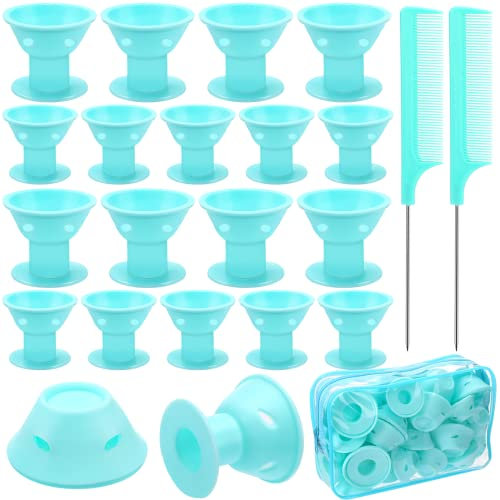 JULBEAR Silikon Lockenwickler, 60 Lockenwickler über Nacht Locken Ohne Hitze Groß Magie Lockenwickler Heatless Curls Haar Lockenwickler für Langes Mittleres Kurz Haar(Pale Cyan)