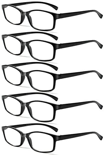 Kerecsen 5 Pack Lesebrille Herren Damen,Hochwertig Federscharniere Brillen Komfortabel Rechteckig Super Lesehilfe fur Manner und Frauen (5 Schwarz, 2.25)