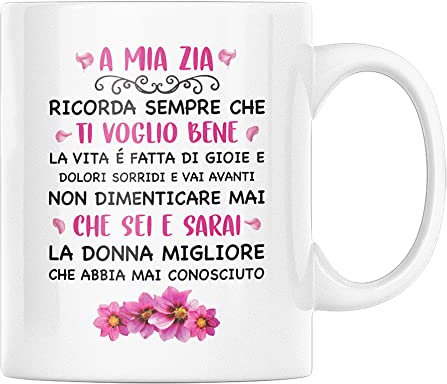 Vulfire Zia Tazza in Ceramica con Dedica Ti voglio bene, Idea Regalo di Compleanno Originale, Frase Speciale, Regalo per la famiglia, Colazione caffè (Zia, Ceramica)