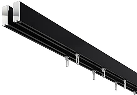 DécoProfi Gardinenstange Innenlauf 2-läufig Set rechteckig Above Schwarz/Verchromt I Länge: 600cm Aluminium für Deckenmontage I Als Gardinenschiene & Vorhangstange geeignet