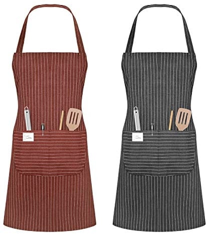 Vicloon Grembiule da Cucina Chef, 2 Pezzi Regolabile Grembiuli con 2 Tasche, Grembiule da Ristorante Grembiule da Ristorante BBQ Bar Chef Cucina, Unisex, Grigio e caffè
