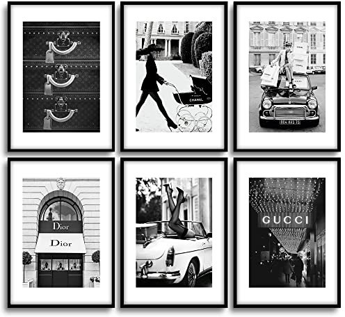 MONOKO® Wohnzimmer Poster Set - Premium Bilder Set für Schlafzimmer - Stilvolle Wandbilder - 6er Set ohne Rahmen (Set fashion poster schwarz-weiß, 6x A4 (21 x 29,7cm))