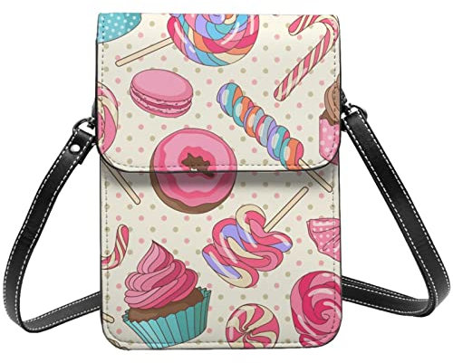 AABSTBFM Irische Flagge Crossbody Handytasche für Frauen Mädchen Geldbörse Handtaschen PU Leder Handytasche Geldbörse, Süßer Lollipop-Cupcake-Donut, Einheitsgröße