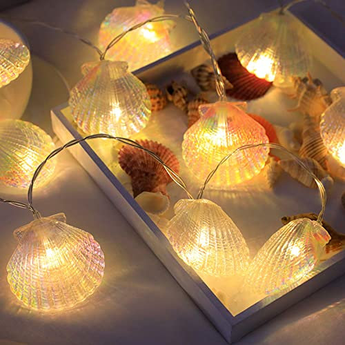 Muschel Lichterkette,Led Lichterkette Innen 4.5M 30LEDs Warmweiß,Festive Lights Batteriebetriebene 8 Modi,Fee Lichterketten Schlafzimmer für Tisch Garten Badezimmer Hochzeit Party Deko Maritime Deko