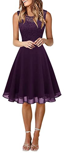 Onsoyours Robe de Cocktail Femme Longue Robes Soirée en Dentelle Mousseline de Soie Robes Chic Elégant sans Manches Sexy Robe Asymétrique A1 Violet XL