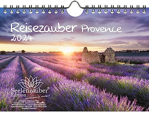 Reisezauber Provence DIN A5 Wandkalender für 2024 Frankreich Lavendel Mediterran - Geschenkset Inhalt: 1x Kalender, 1x Weihnachtskarte (insgesamt 2 Teile)
