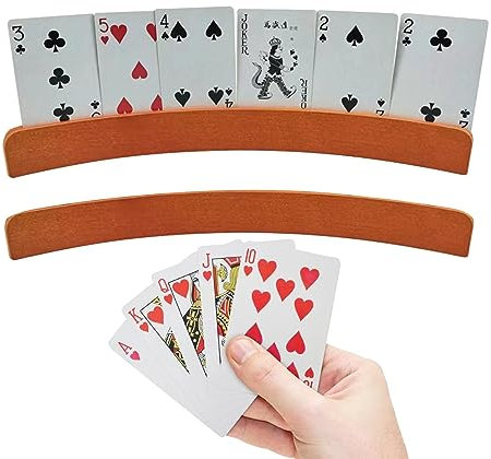 Porta carte da gioco, 2 pezzi, porta carte da gioco, in legno, per bambini, anziani, adulti