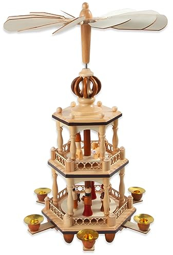 17 Inches Christmas Wooden Pyramid with 6 Candle Holders- Nativity Scene Set-Under The Christmas Tree - Table Top Holiday Decor - 3 Tiers Carousel (Two)