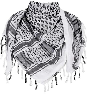 TRIXES Schwarz-weißer Shemagh-Schal, Wüstenstil, Kufiya, Keffiyeh, Ghutrah, Hattah, 100% Baumwolle, geeignet für Paintballing, Rollenspiele, Dune Bashing, XL-Größe