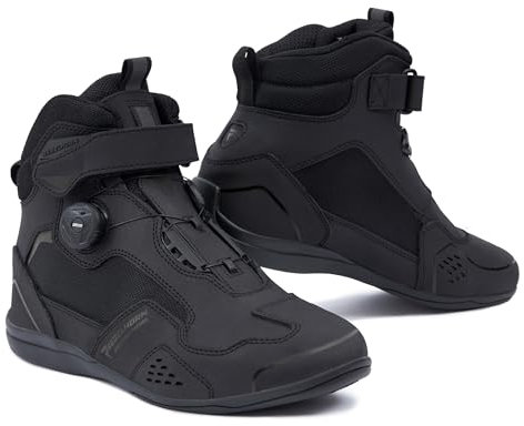 REBELHORN Spark II Stivali da Moto Donna e Uomo | Pelle PU | Sistema di Allacciatura Rapida ATOP | Protezioni per la Caviglia | Dita Rinforzate | Pannelli di Ventilazione in Rete