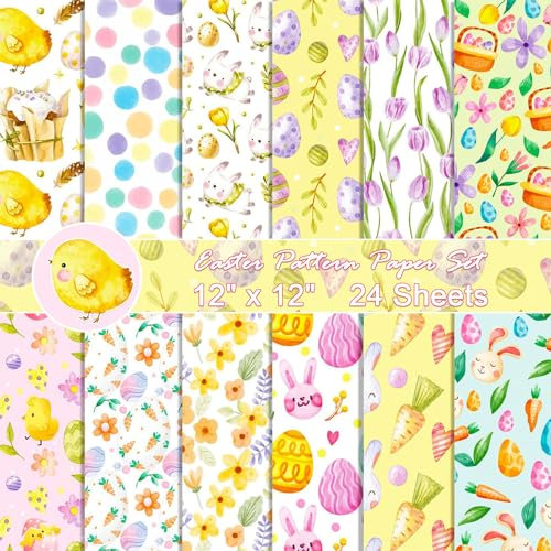 sorkwo 24 Blatt Ostermuster-Papier-Set, 30,5 x 30,5 cm, Dekopapier, Quadratisch, für Ostern, Greetingskarten, Origami, Geschenkdekorationen, Scrapbooking, Geschenkverzierung