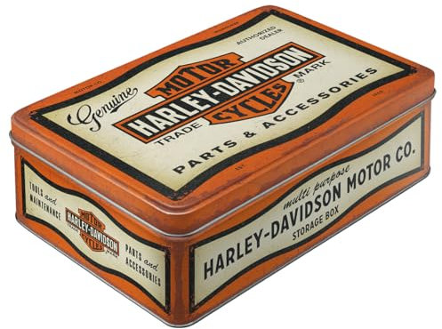 Nostalgic-Art Retro Vorratsdose Flach, 2,5 l, Harley-Davidson – Parts & Accessories – Geschenk-Idee für Biker, Original Lizenzprodukt (OLP), Blech-Dose mit Deckel, Werkstatt-Deko im Vintage Design