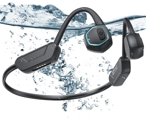 Swimming Headphones Bone Conduction Headphones IP68 Waterproof Swimming Headphones Bluetooth 5.3 Wireless Open Ear Earphones with Built-in 32GB MP3 Player for Swimming, Running and Cycling