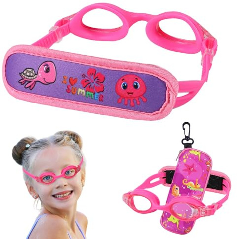 RUIGAO Gafas de natación para niños de 2 a 6 años, sin tirones de pelo, protección UV, antivaho, diadema acolchada (1 unidad, color rosa)