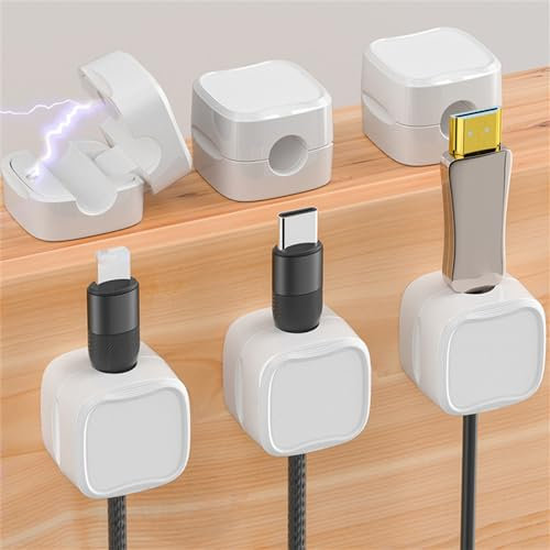 6 Pack Magnetic Cord Organizer, Easy Secure Adhesive Cable Management, Wire Holder Keeper Organizer Management for Home Office Car Desk Nightstand (White)